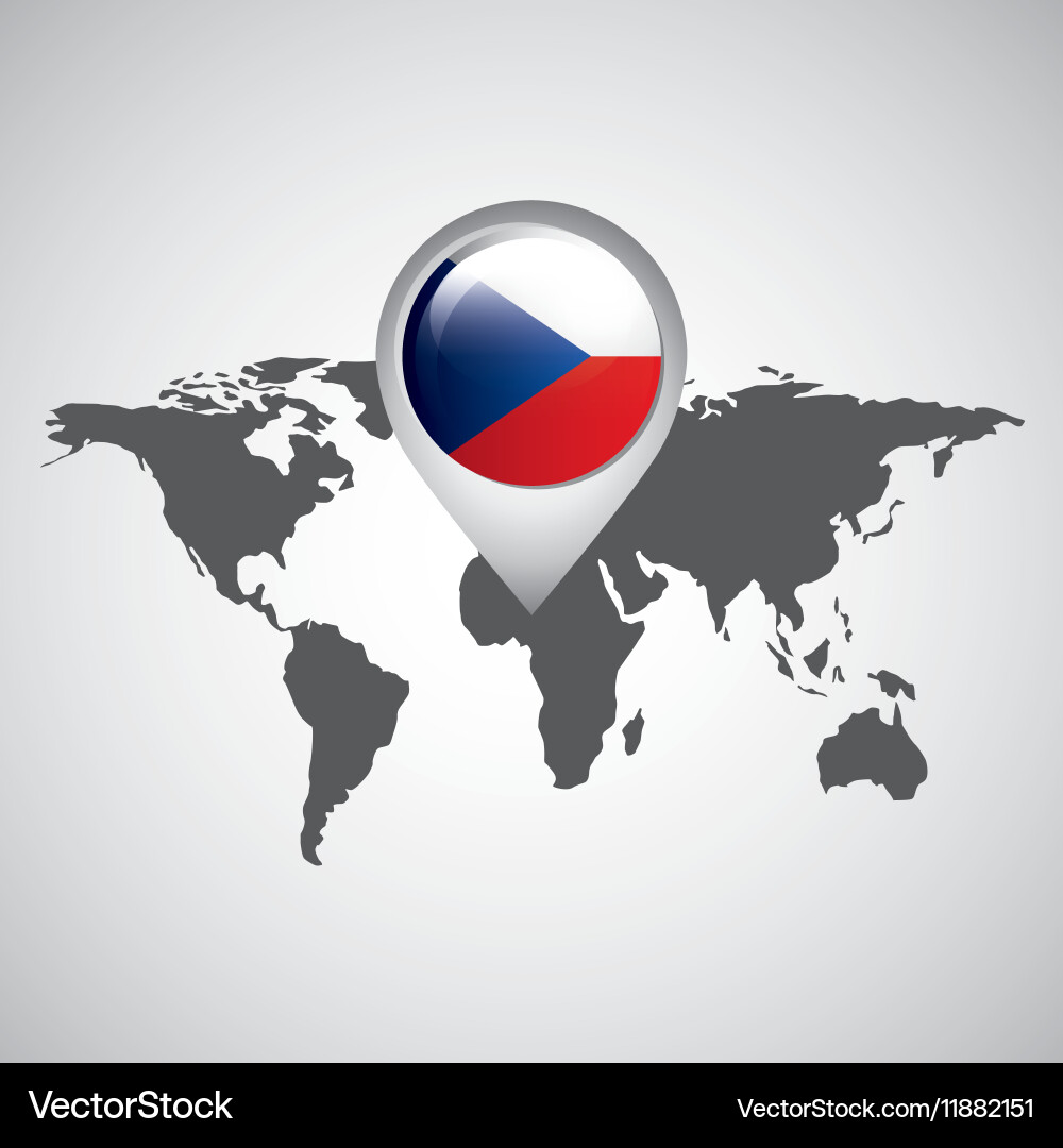 World map with pointer flag czech republic vector image