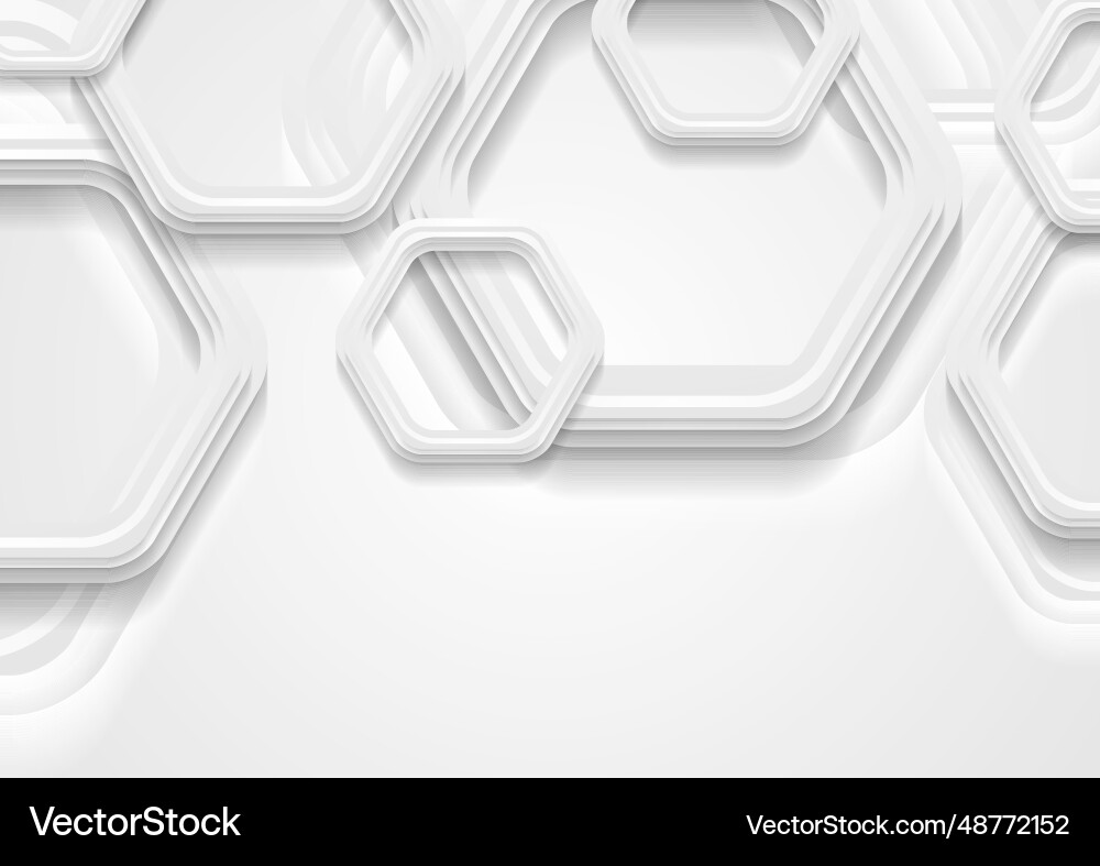 Abstract grey tech background with paper hexagons Vector Image