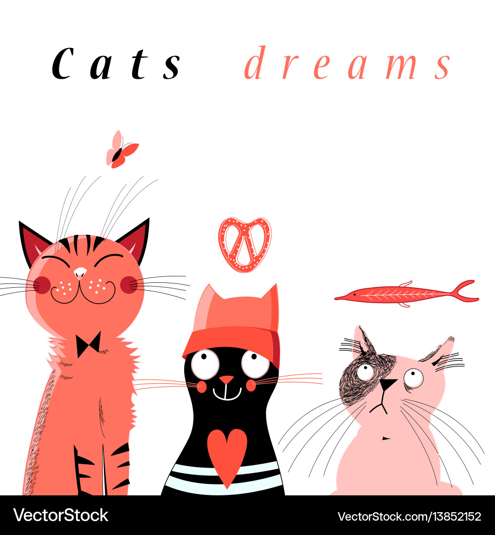 Adorable Dream Cats Illustration Vector Image