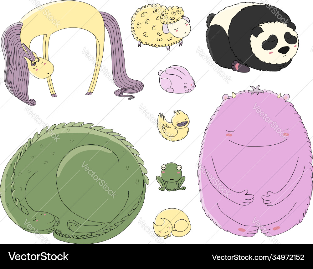 Adorable Sleeping Animals Set Vector Image