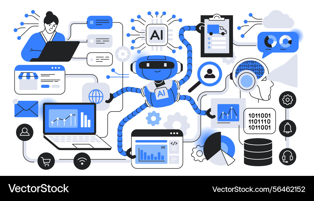 Automating processes with ai neural network Automating processes with ai neural network vector image