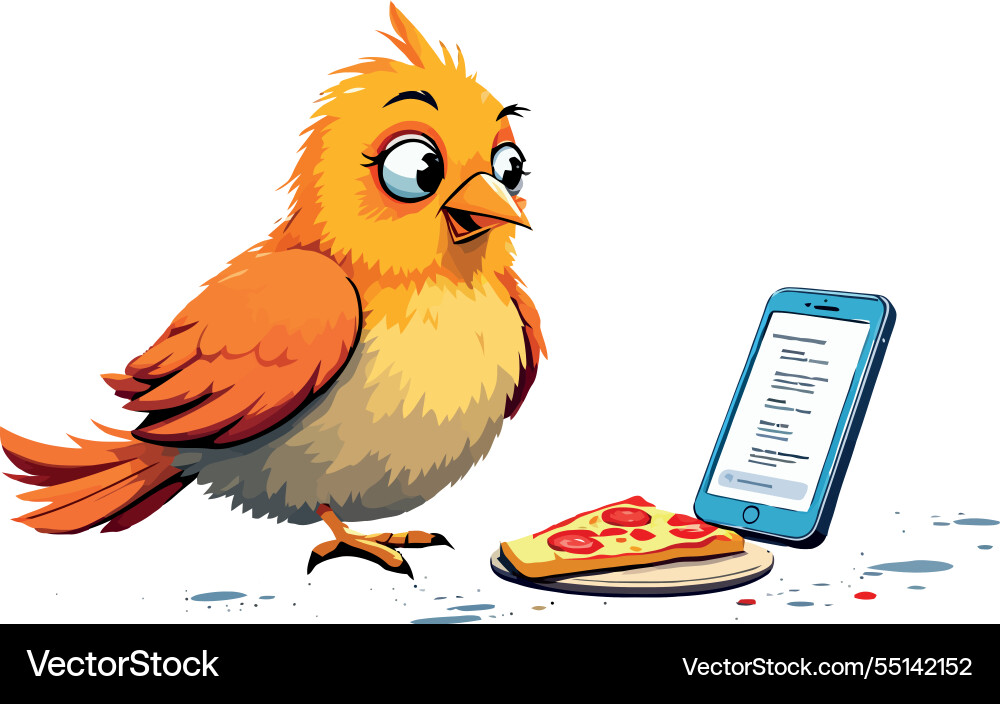 Bird ordering pizza online using smartphone app vector image