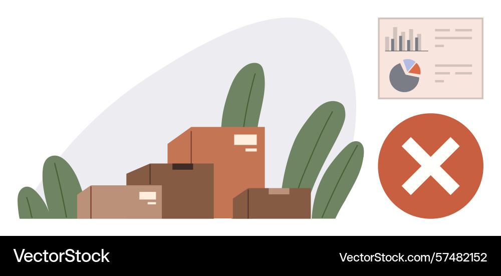 Cardboard boxes with red cross sign and data chart Cardboard boxes with red cross sign and data chart vector image