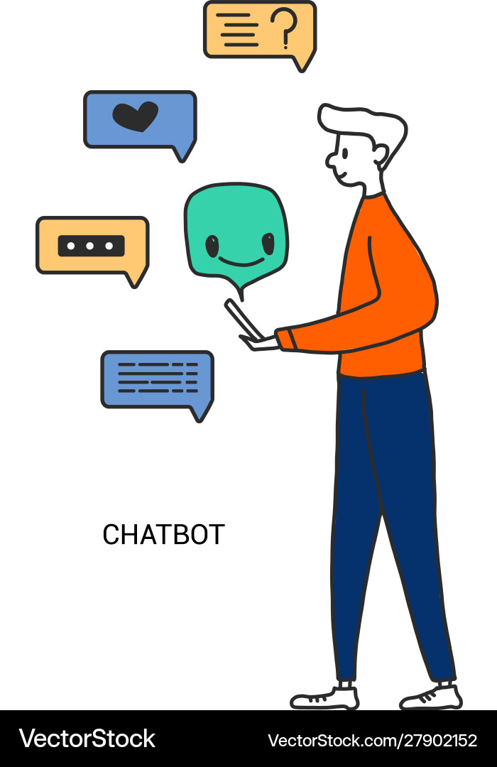 Chatbot concept man chatting with chat bot Chatbot concept man chatting with chat bot Vector Image