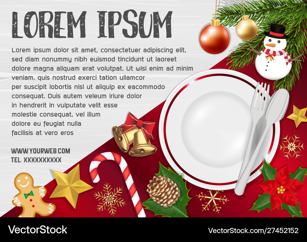 Christmas Table Setting with Festive Objects vector image