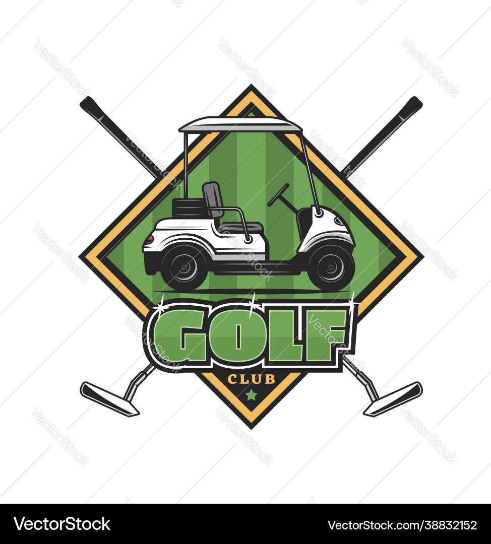 Golf club icon cart on green field crossed clubs vector image