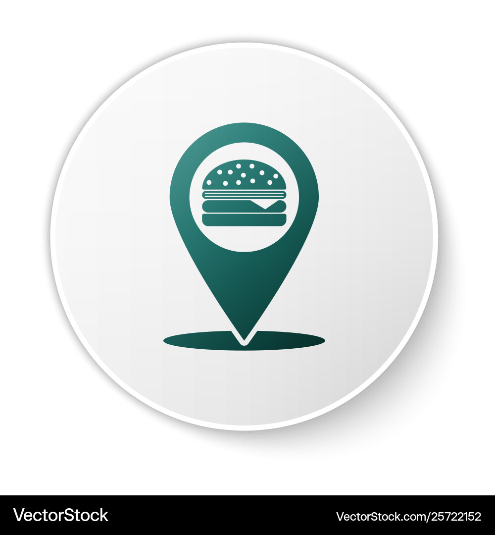 Green map pointer with fast food burger icon Vector Image