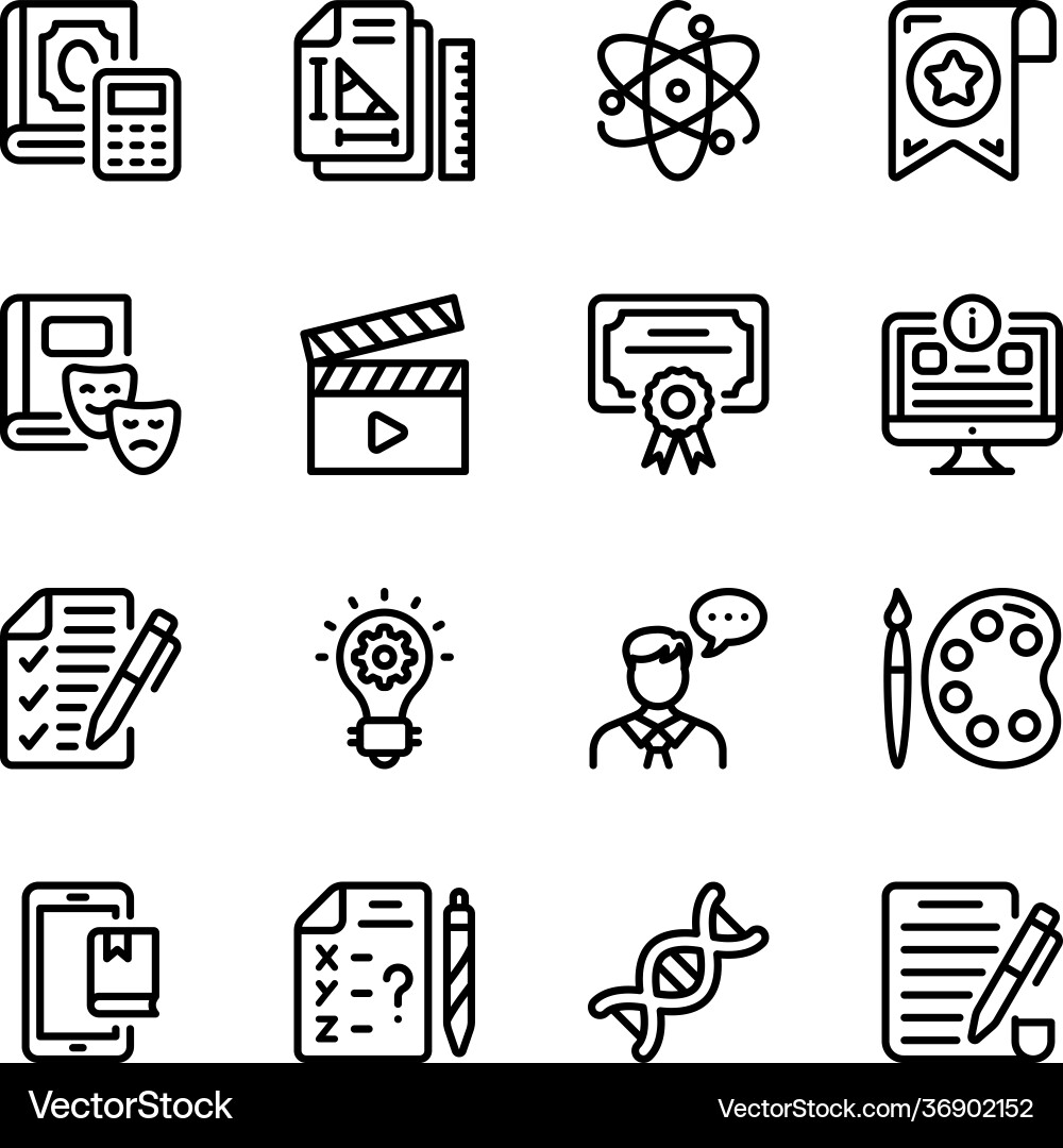 Pack learning in linear icons Royalty Free Vector Image