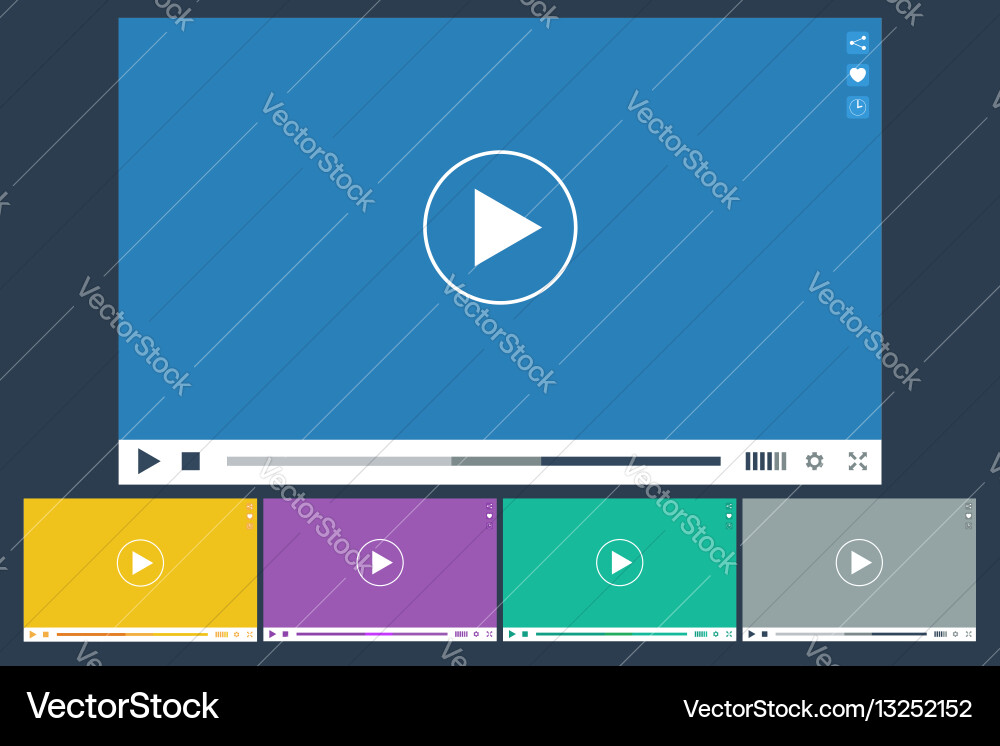 Set of flat video player for web and mobile apps vector image