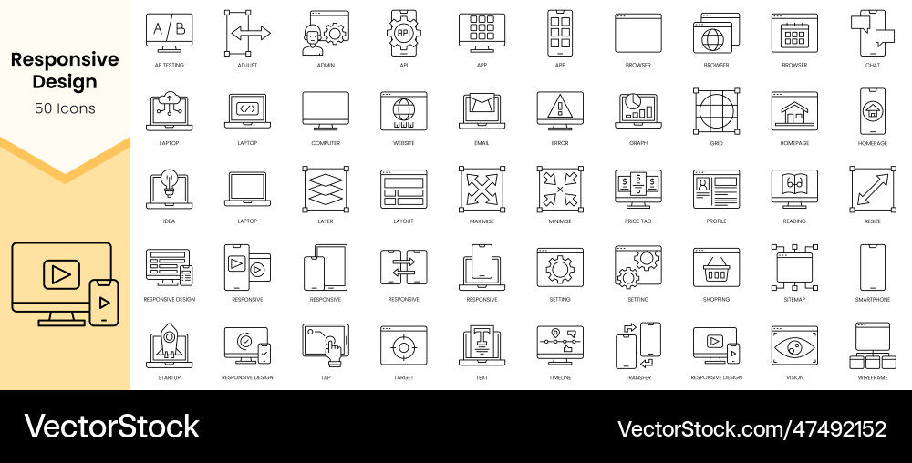 Simple outline set of responsive design icons Simple outline set of responsive design icons vector image