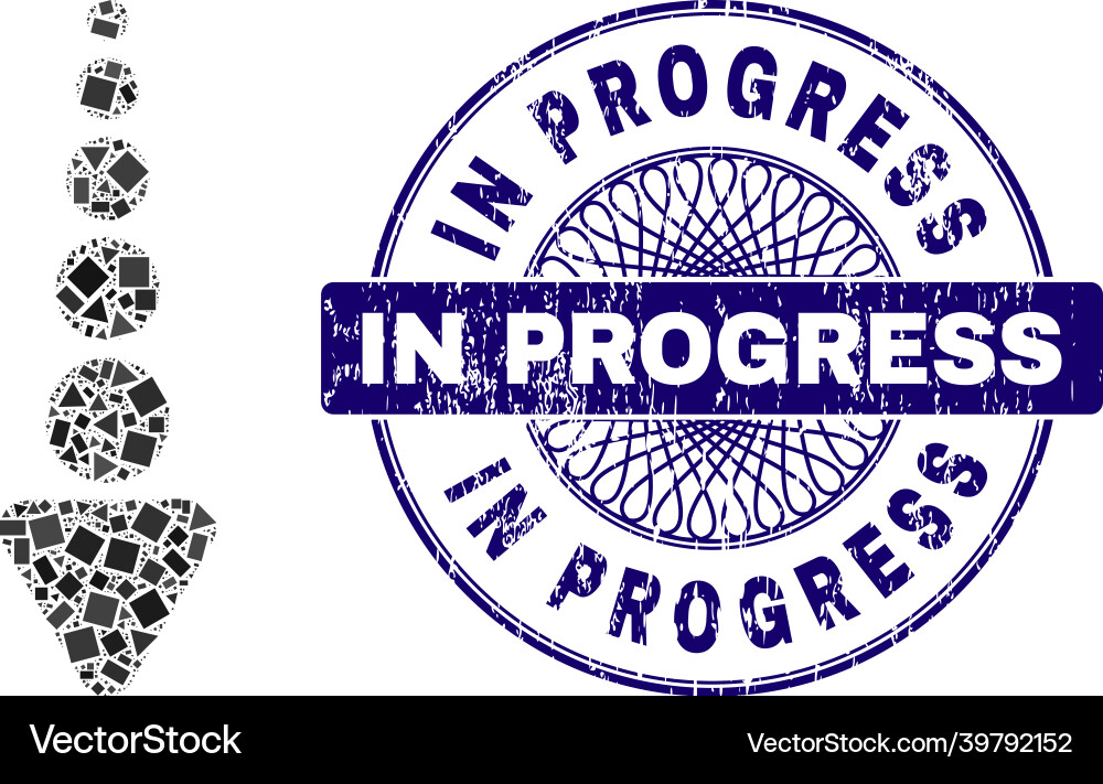 Textured in progress seal and geometric arrow down Textured in progress seal and geometric arrow down Vector Image
