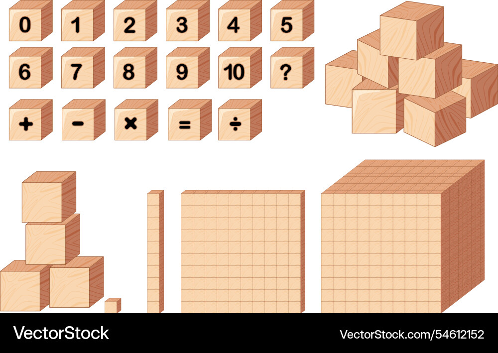 Wooden blocks with numbers and mathematical Wooden blocks with numbers and mathematical vector image