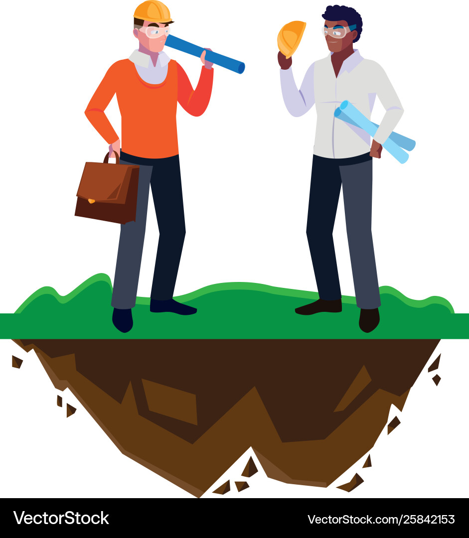 Architect builder with constructor workers Vector Image