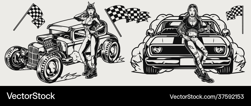 Custom retro cars monochrome concept Custom retro cars monochrome concept vector image