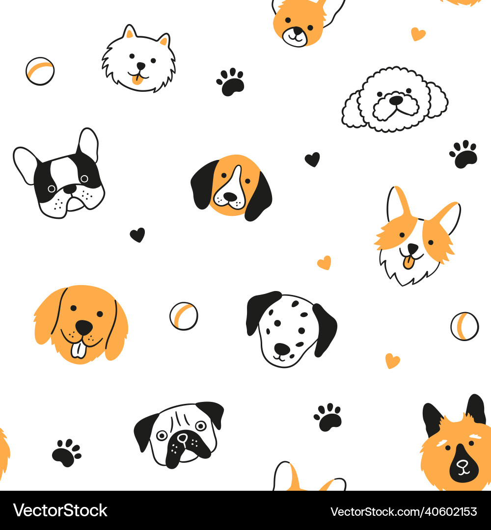 Dog faces seamless pattern hand drawn heads Vector Image