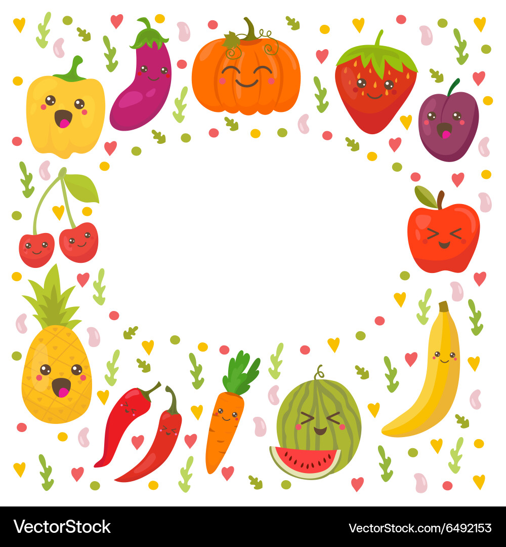 Fresh happy fruits and vegetables frame for your – Royalty-Free Vector |  VectorStock, image size:1000x1080