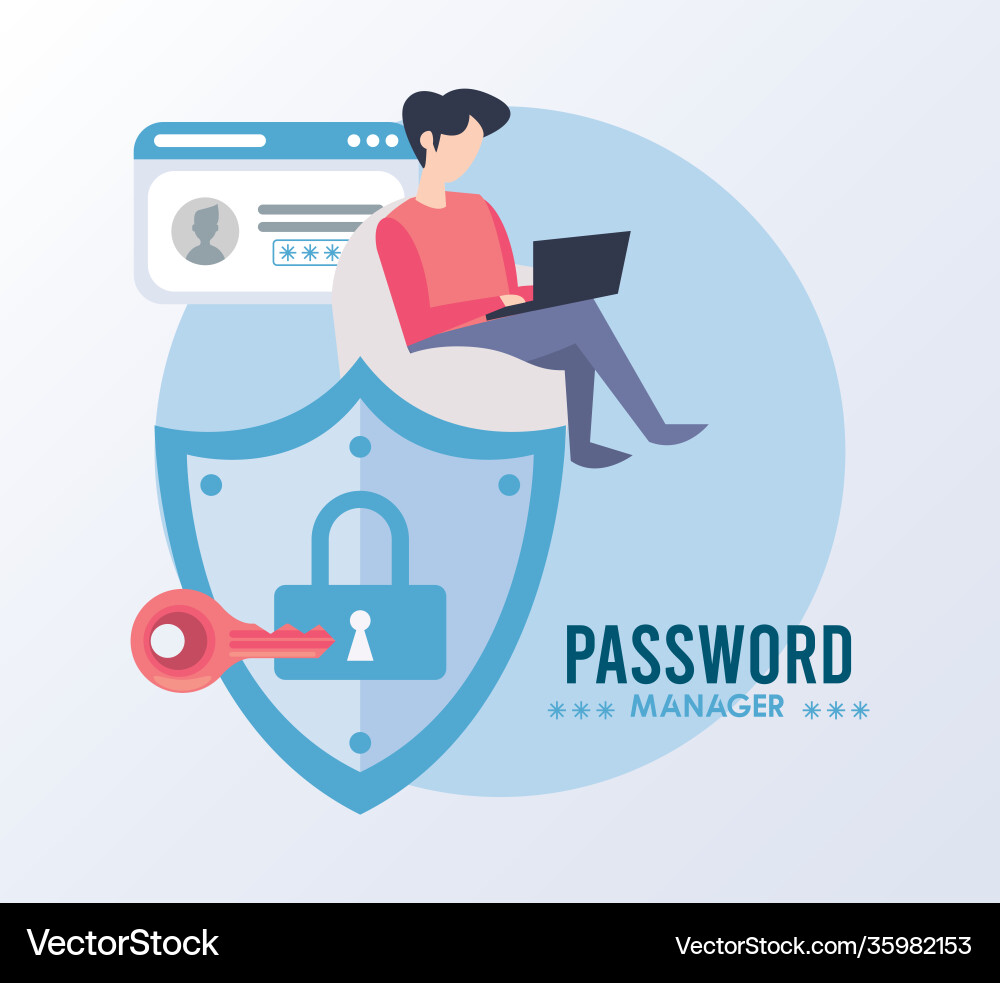 Password manager theme with man using laptop Password manager theme with man using laptop vector image