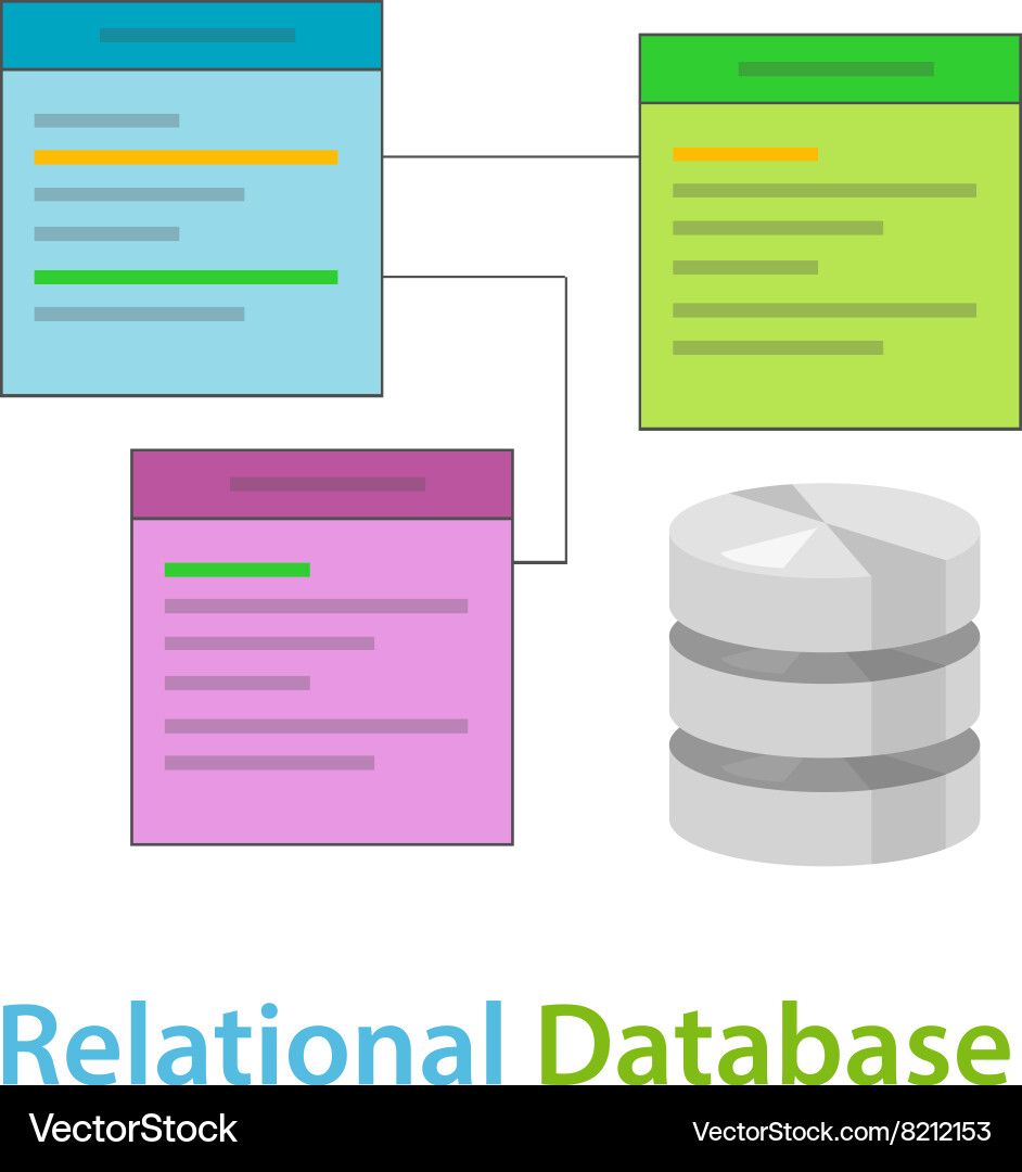 Relationale Datenbankdatentabelle verwandtes Symbol vektorbild