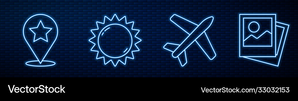 Set line plane map pointer with star sun Set line plane map pointer with star sun vector image