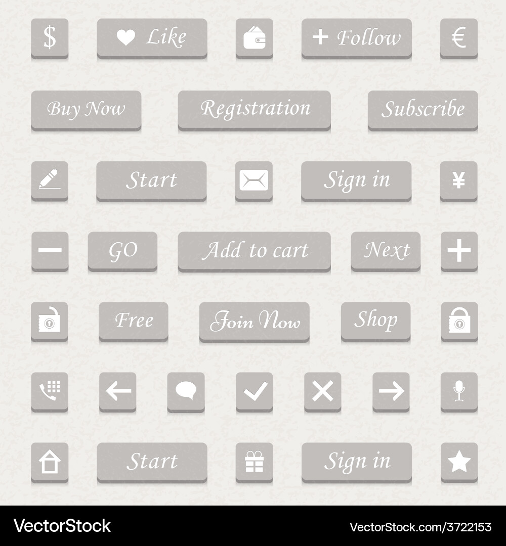 Set of gray buttons and web elements vector image