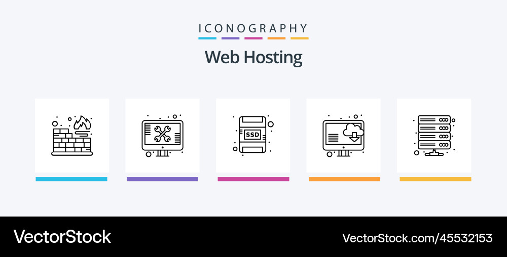 Web hosting line 5 icon pack including search vector image