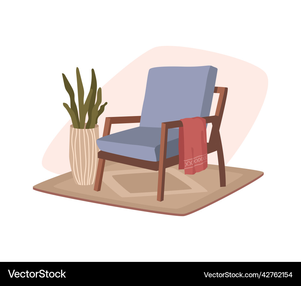 Armchair with plaid in living room cozy furniture Armchair with plaid in living room cozy furniture vector image