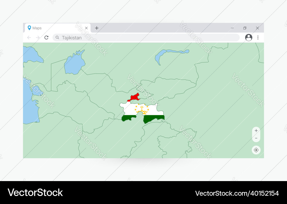 Browser window with map of tajikistan searching Browser window with map of tajikistan searching Vector Image