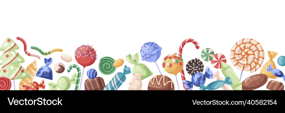 Candies border design sweets horizontal pattern Candies border design sweets horizontal pattern Vector Image