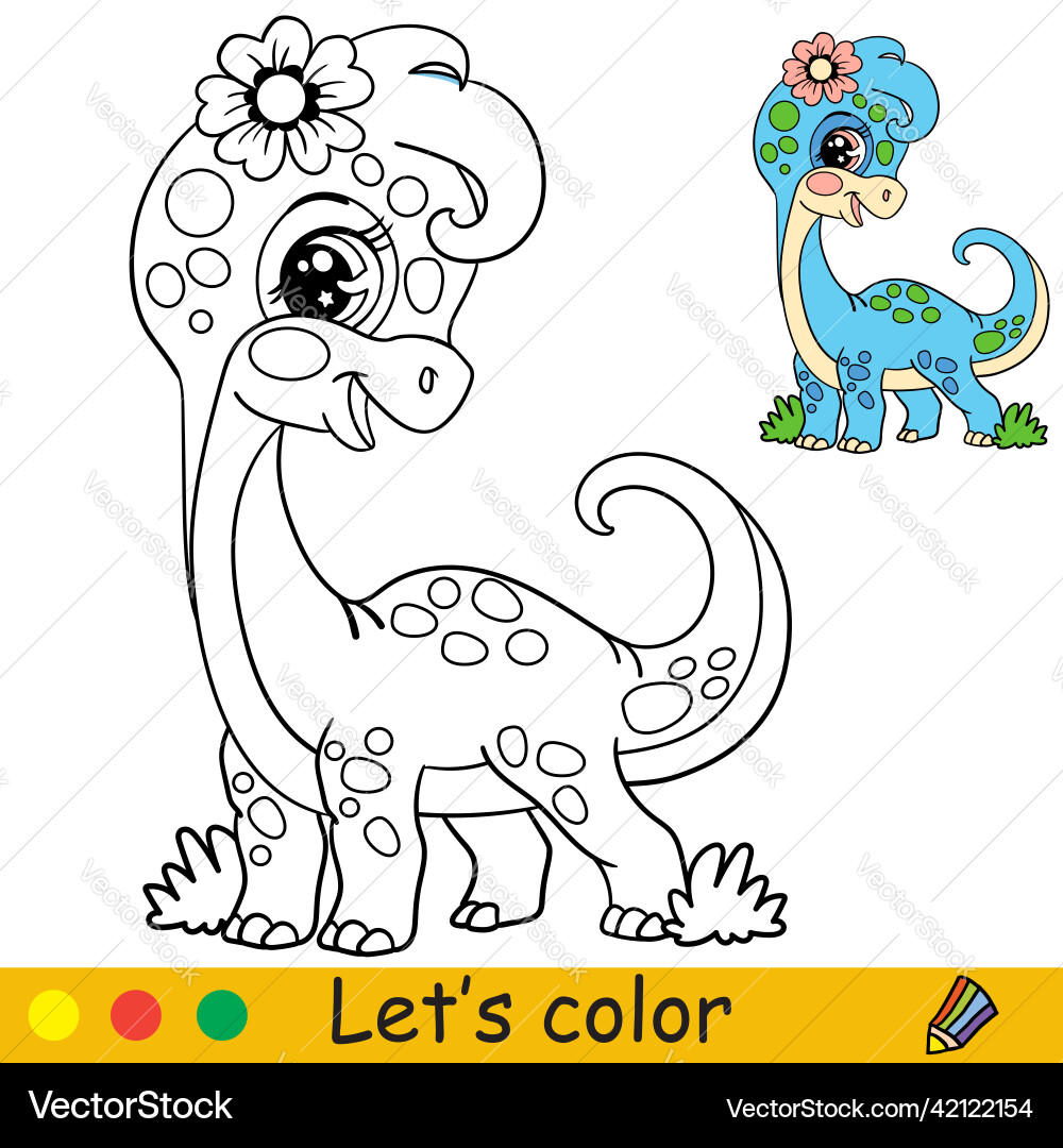 Cartoon cute dinosaur diplodocus girl coloring vector image