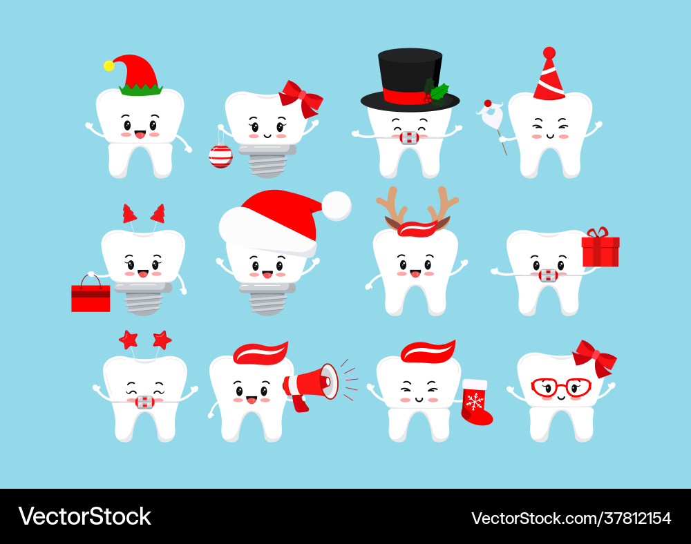 Christmas Dental Icon Set - Teeth & Santa Vector Image