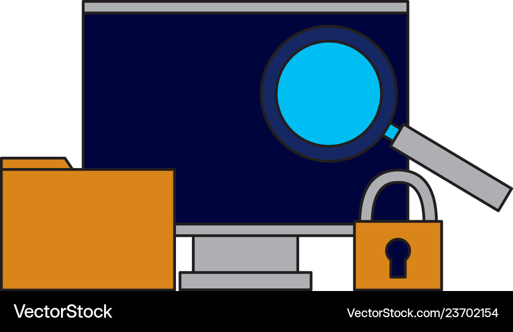 Computer monitor folder security analysis Computer monitor folder security analysis vector image