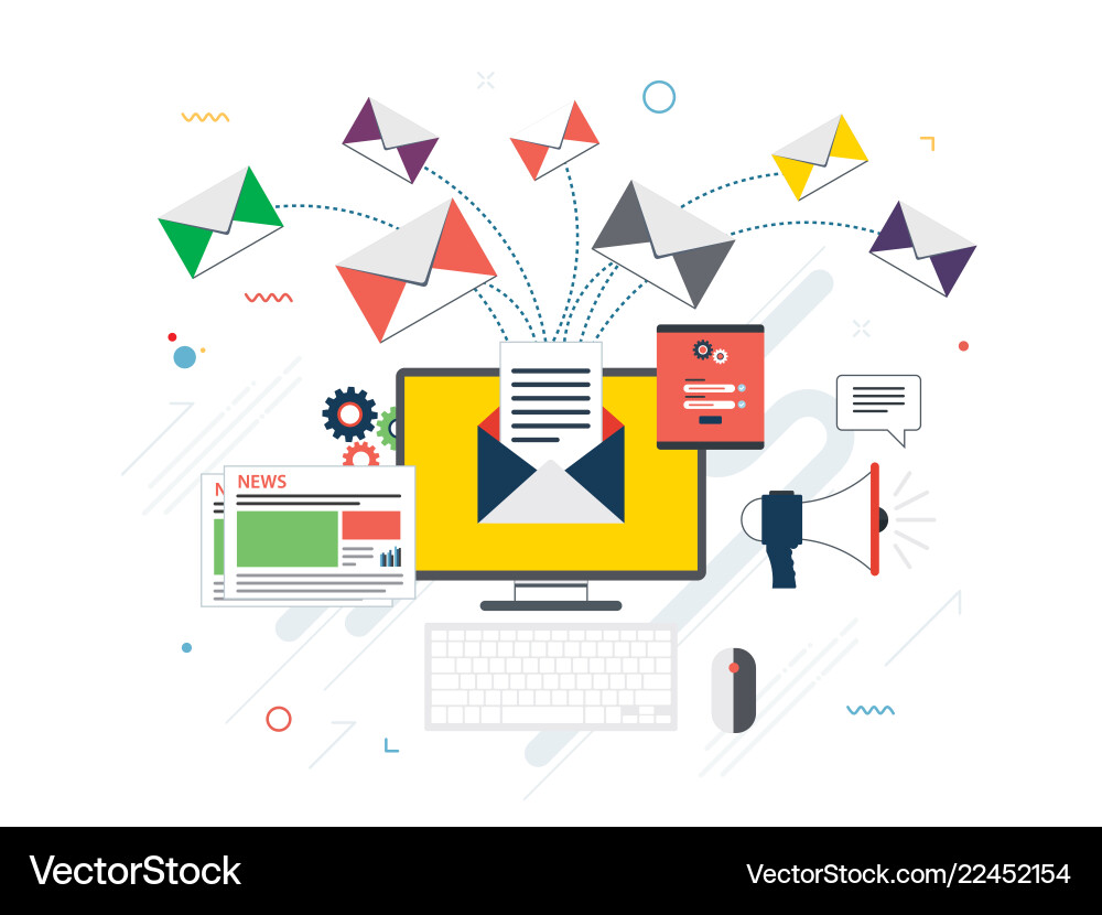 E-Mail Marketing und Kommunikation Vektorbild