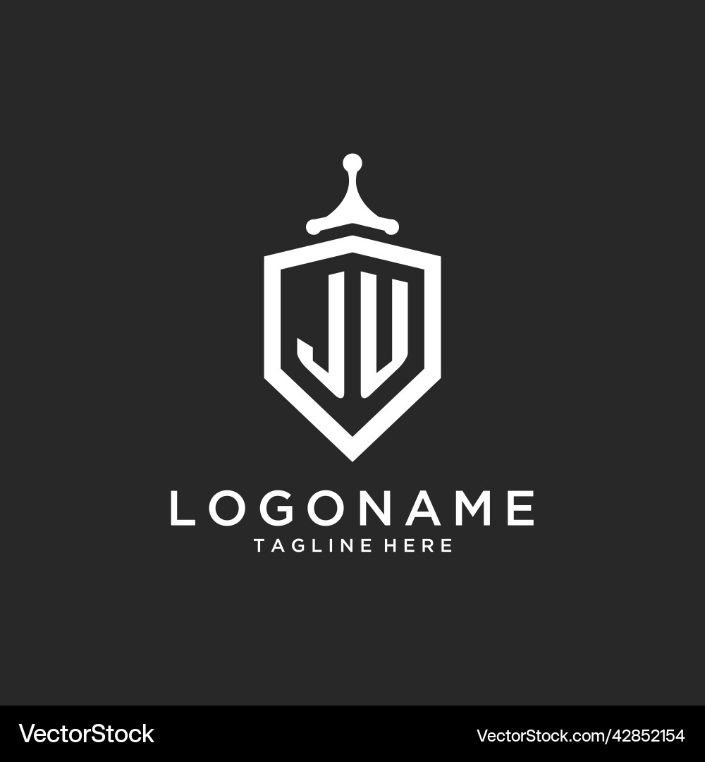 Ju monogram logo initial with shield guard shape Ju monogram logo initial with shield guard shape Vector Image