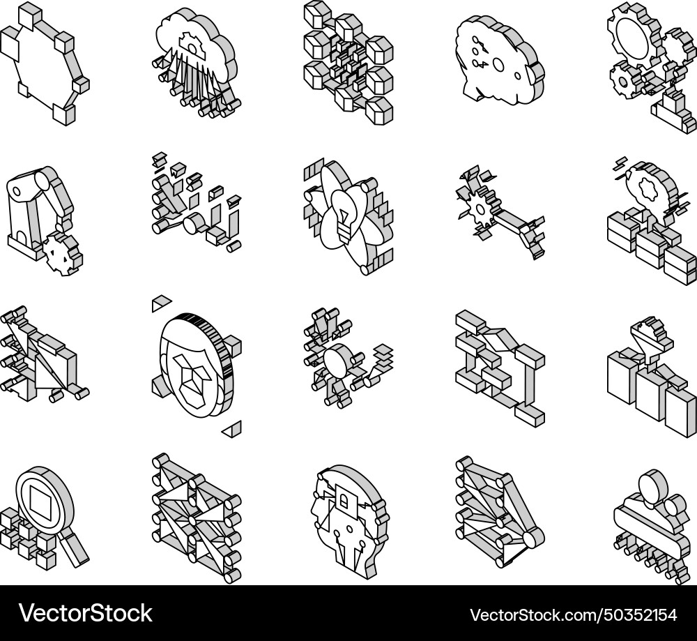 Neural network and ai collection isometric icons vector image