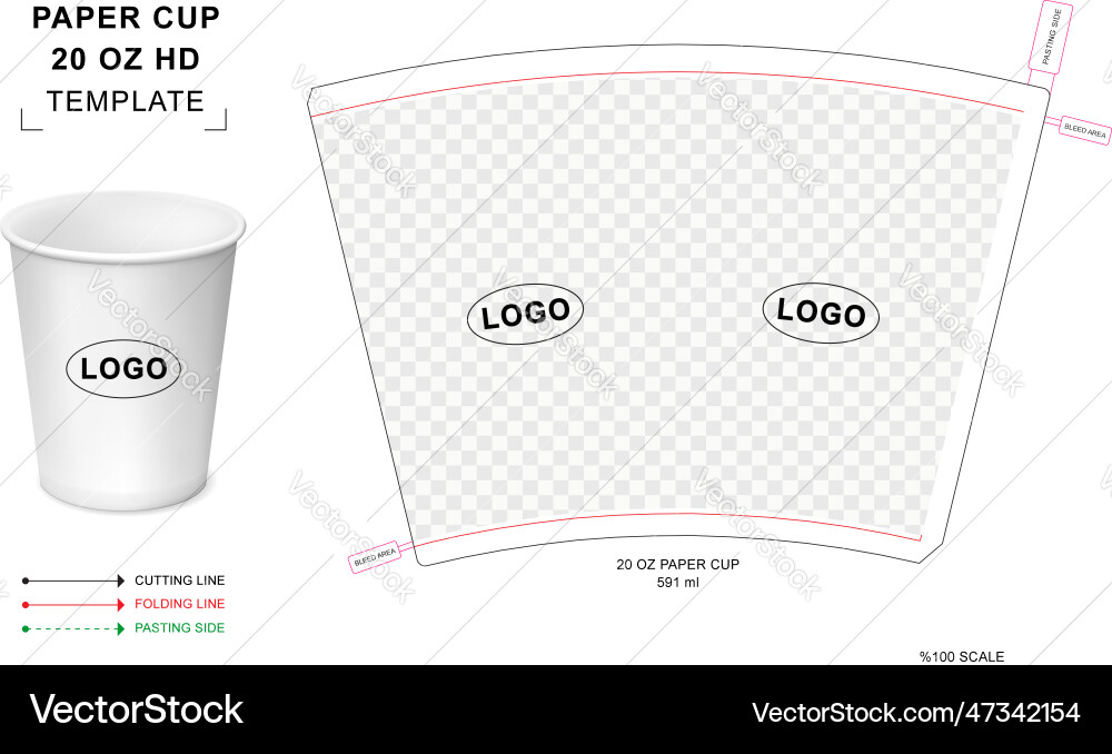 Paper Cup Die Cut Template - 16oz Hot Drink Vector Image