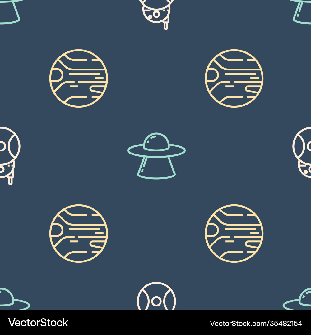 Set line robot planet and ufo flying spaceship Set line robot planet and ufo flying spaceship vector image
