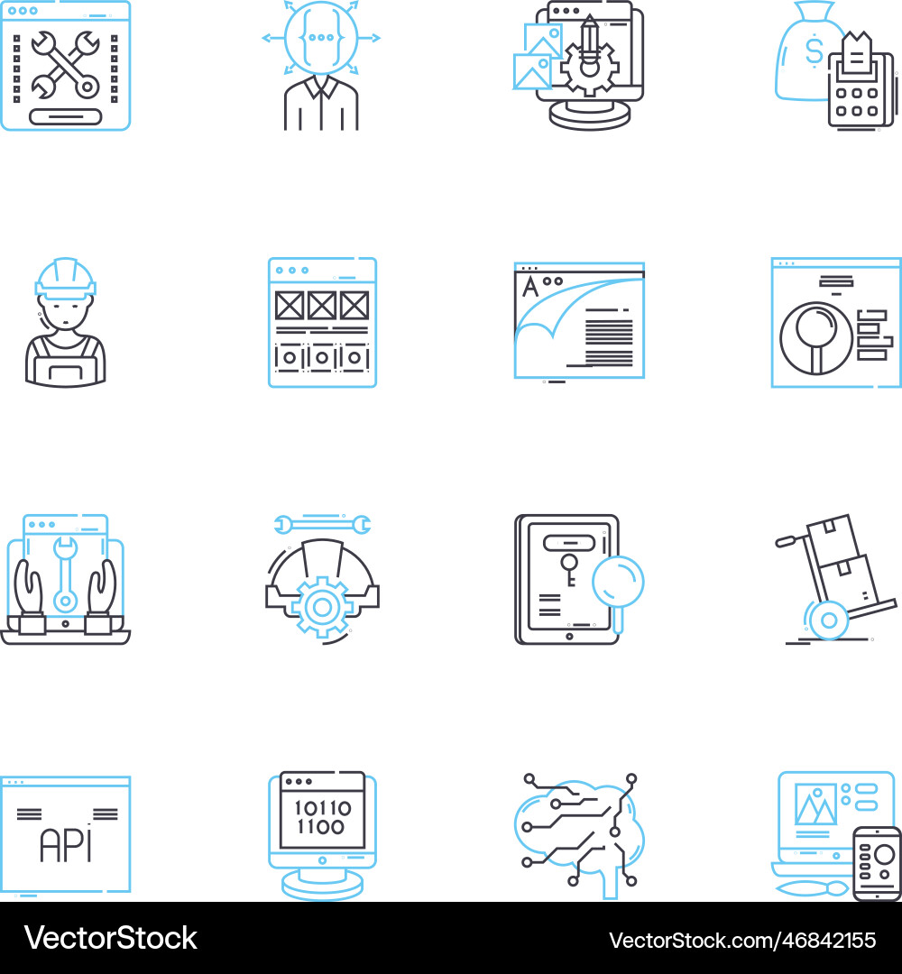 Algorithm design linear icons set optimization Algorithm design linear icons set optimization vector image