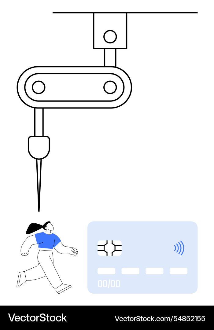 Automated robotic arm processes payment data while Automated robotic arm processes payment data while vector image