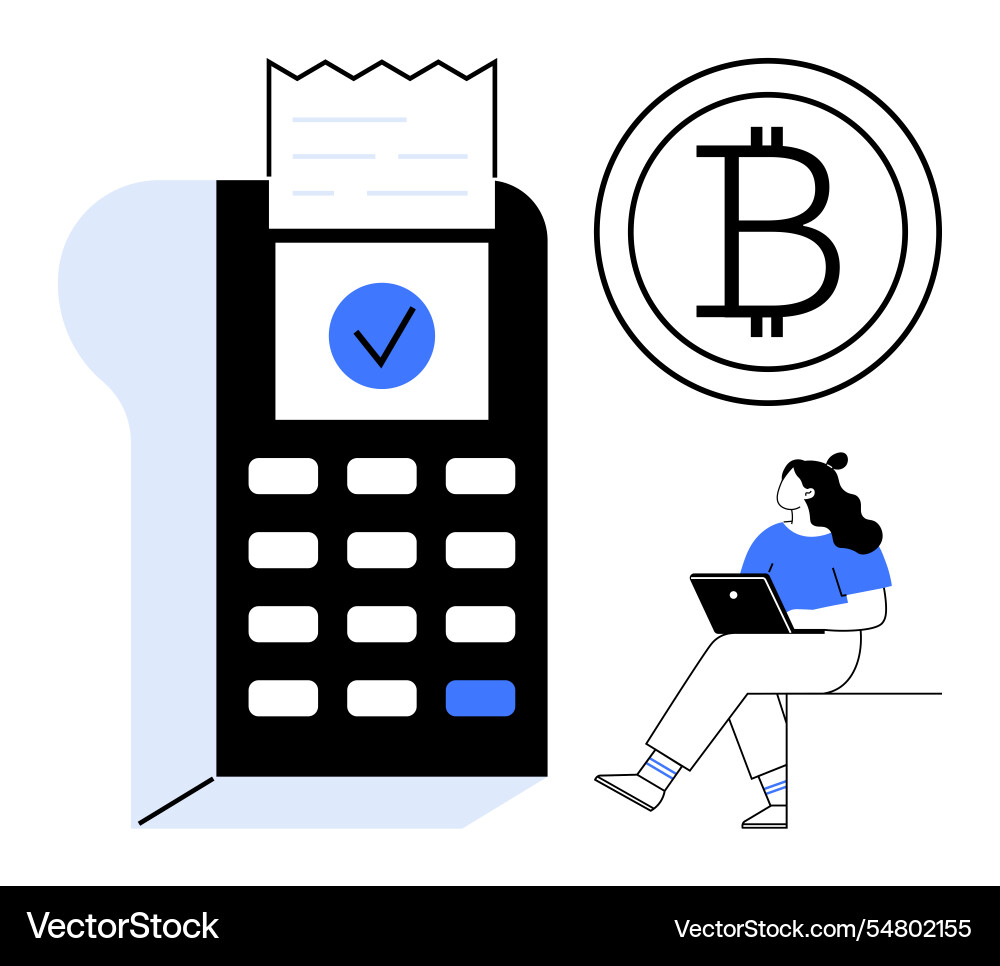 Bitcoin transaction with payment terminal vector image