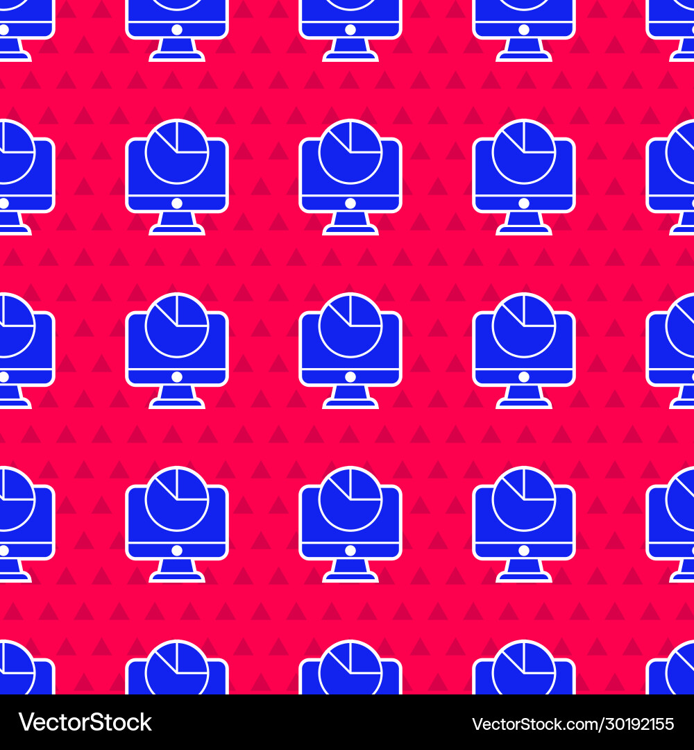 Blue computer monitor with graph chart icon vector image