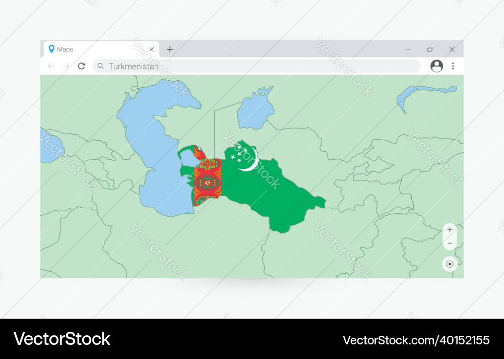 Browser window with map of turkmenistan searching Browser window with map of turkmenistan searching vector image