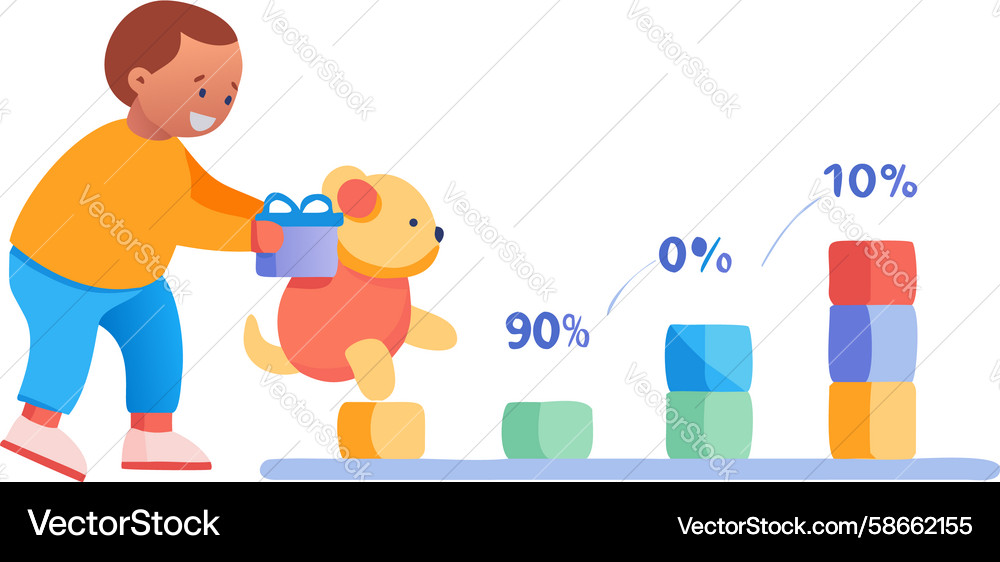 Child learning percentages with stacking blocks Vector Image
