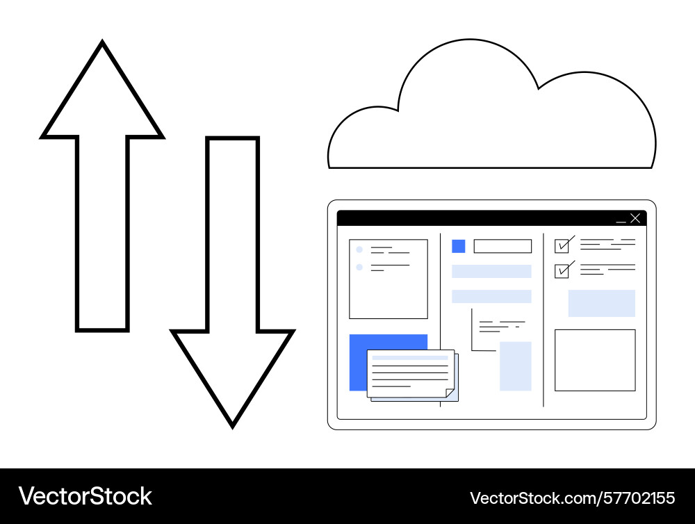 Cloud data transfer and synchronization Cloud data transfer and synchronization Vector Image