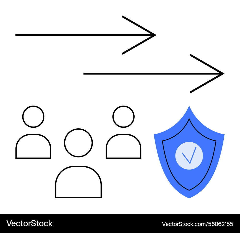 Data flow from team to secure shield highlighting Data flow from team to secure shield highlighting vector image