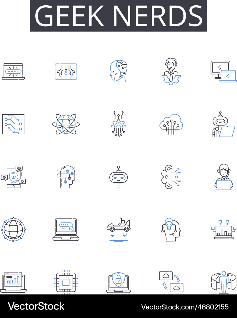 Geek nerds line icons collection brainiacs Geek nerds line icons collection brainiacs vector image