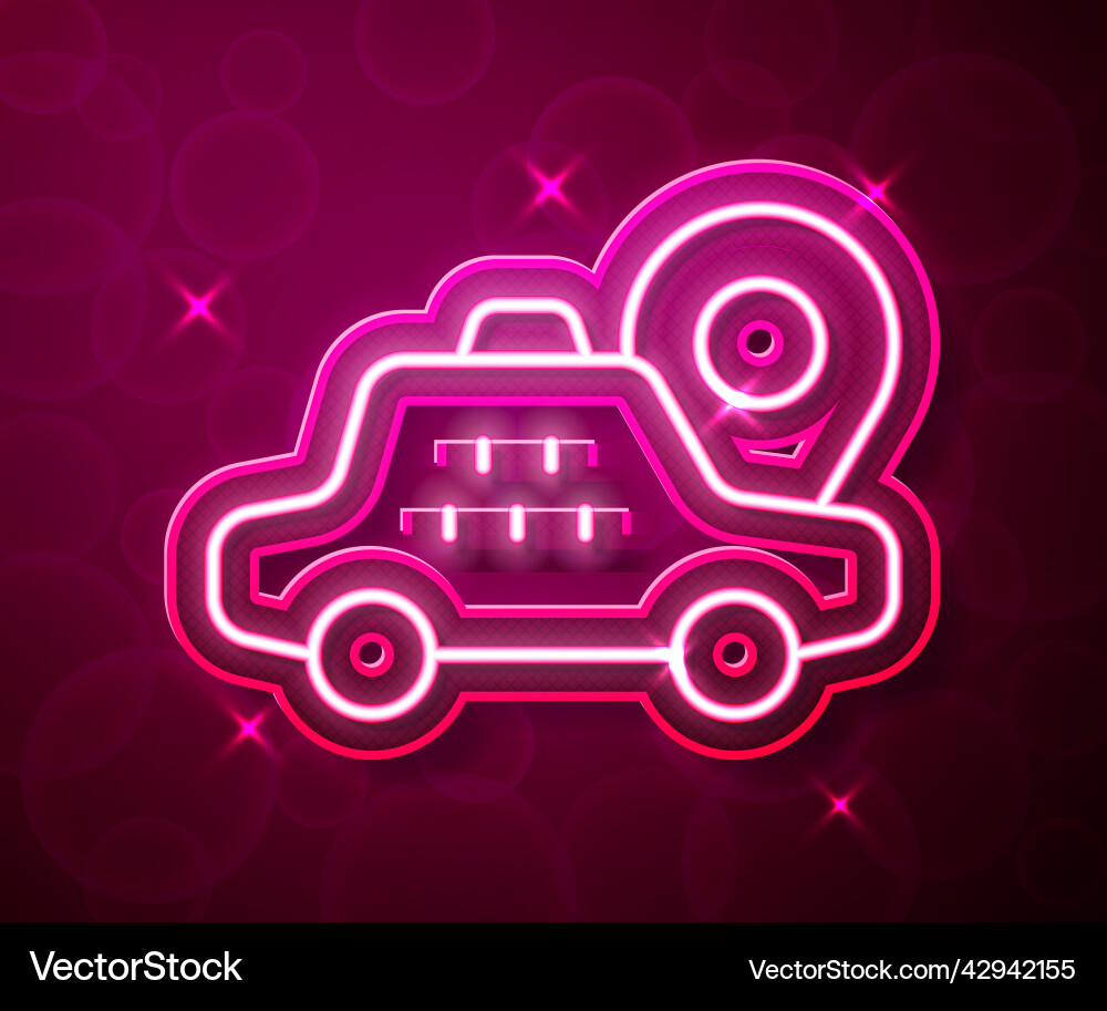 Glowing neon line map pointer with taxi car icon Vector Image