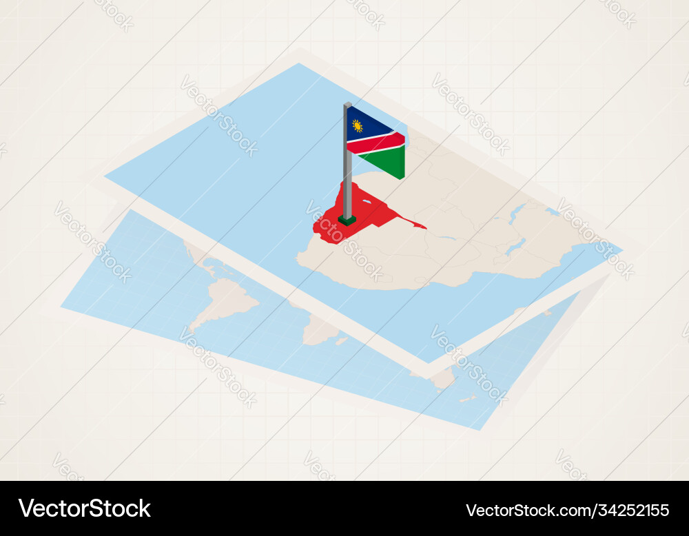 Namibia selected on map with 3d flag Vector Image