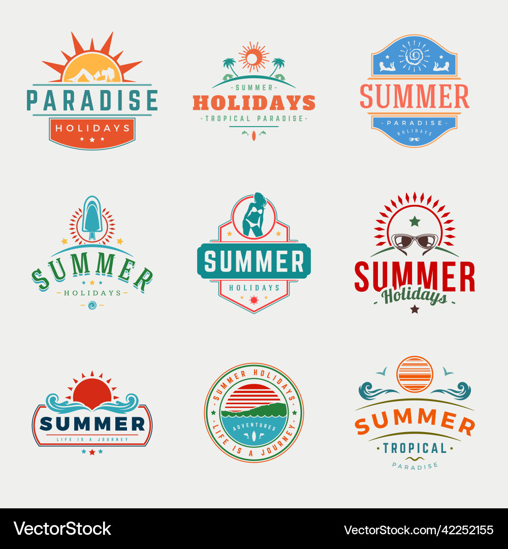 Summer holidays typography labels or badges Summer holidays typography labels or badges vector image