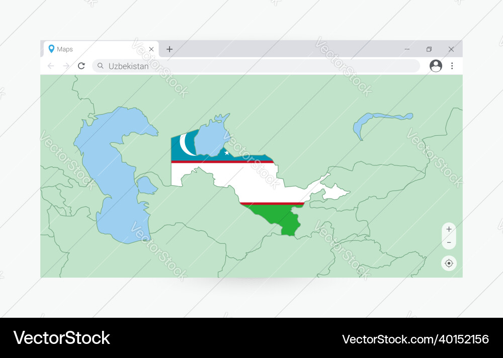 Browser window with map of uzbekistan searching Browser window with map of uzbekistan searching vector image