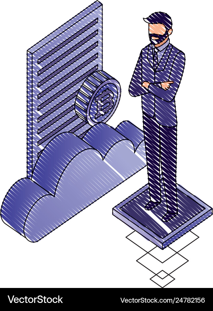 Businessman with cloud computing bitcoin document vector image